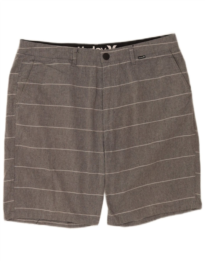 Hurley Mens Chino Shorts W32 Medium Grey Striped Cotton
