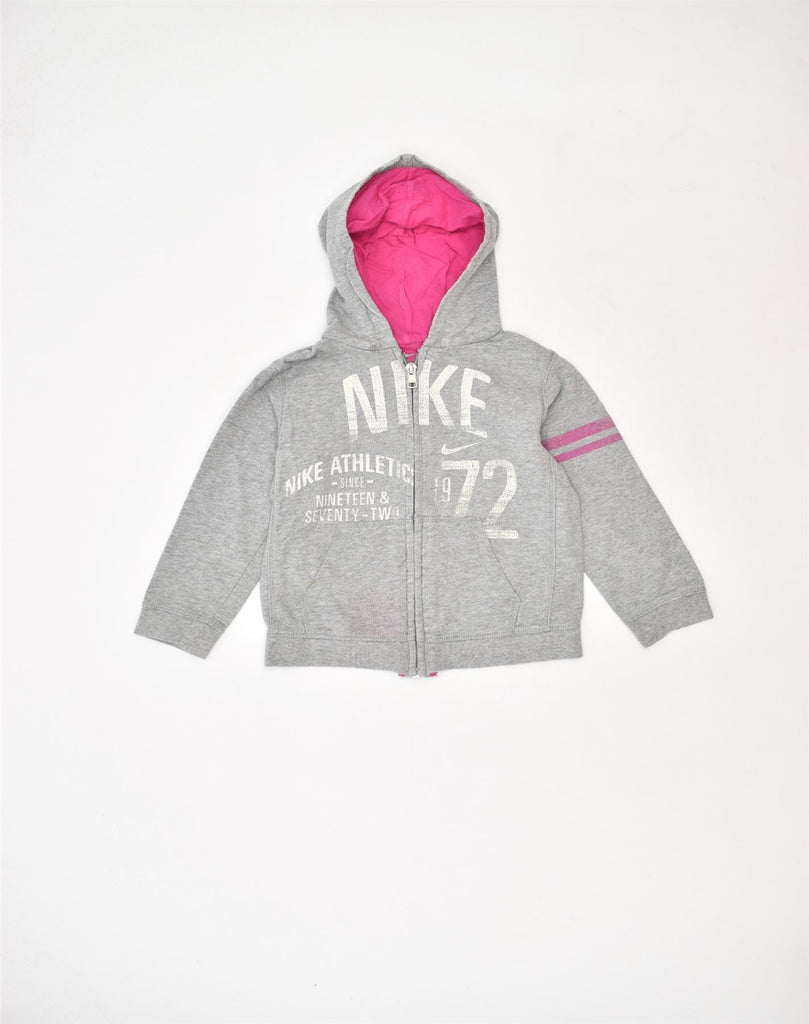 NIKE Girls Graphic Zip Hoodie Sweater 2-3 Years Grey Cotton | Vintage | Thrift | Second-Hand | Used Clothing | Messina Hembry 