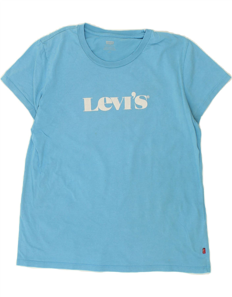 LEVI'S Womens Graphic T-Shirt Top UK 14 Large Blue Cotton Vintage Levi's and Second-Hand Levi's from Messina Hembry 