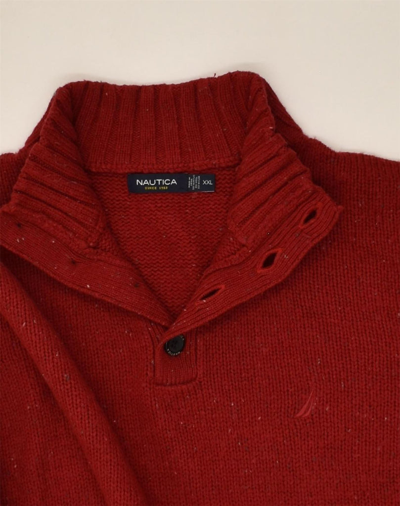 NAUTICA Mens Button Neck Jumper Sweater 2XL Red Flecked Acrylic | Vintage Nautica | Thrift | Second-Hand Nautica | Used Clothing | Messina Hembry 