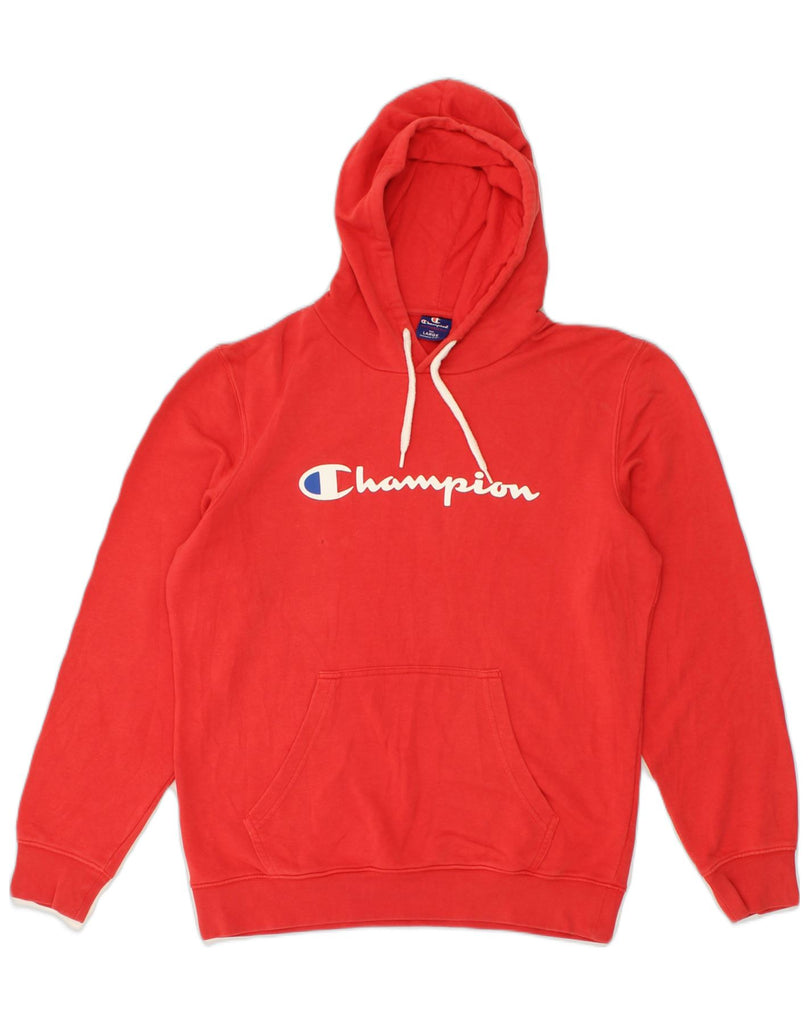 CHAMPION Mens Graphic Hoodie Jumper Large Red Cotton | Vintage Champion | Thrift | Second-Hand Champion | Used Clothing | Messina Hembry 