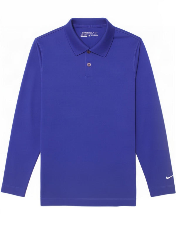 Nike Boys Dri Fit Long Sleeve Polo Shirt 10-11 Years Medium Blue Polyester