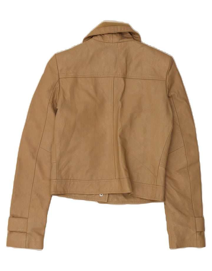 VERO MODA Womens Leather Jacket UK 12 Medium Beige Leather Vintage Vero Moda and Second-Hand Vero Moda from Messina Hembry 