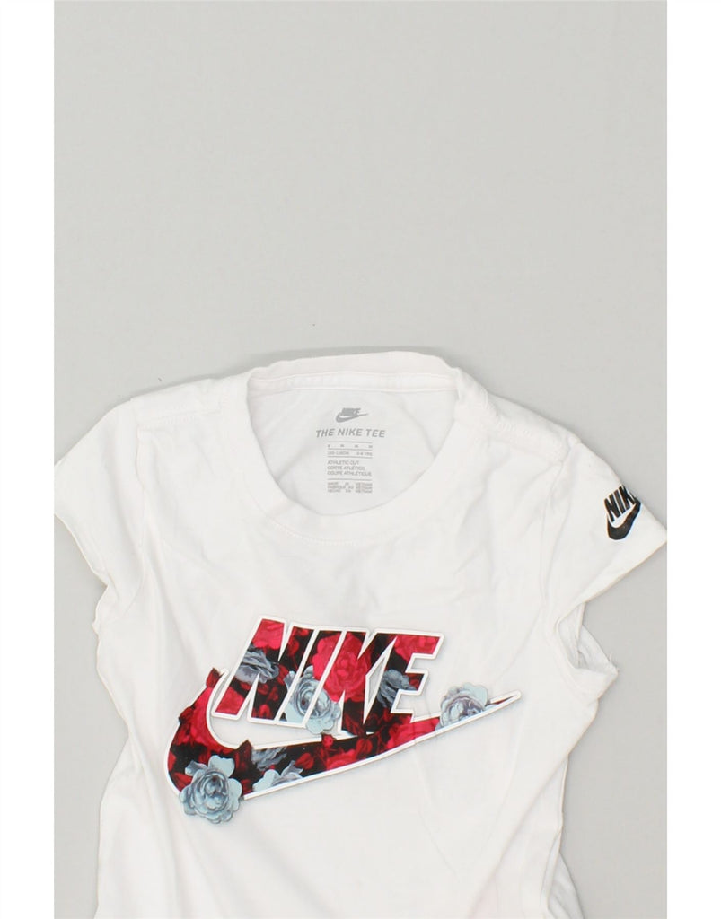 NIKE Girls Athletic Cut Graphic T-Shirt Top 5-6 Years Small White Floral | Vintage Nike | Thrift | Second-Hand Nike | Used Clothing | Messina Hembry 