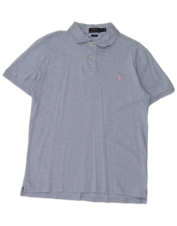 POLO RALPH LAUREN Mens Slim Fit Polo Shirt Large Blue Flecked Cotton