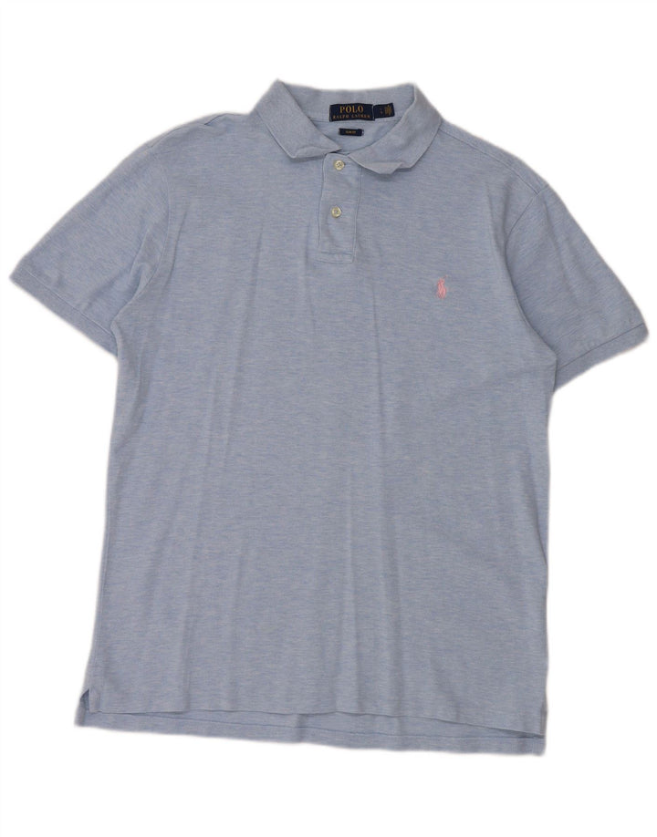 POLO RALPH LAUREN Mens Slim Fit Polo Shirt Large Blue Flecked Cotton