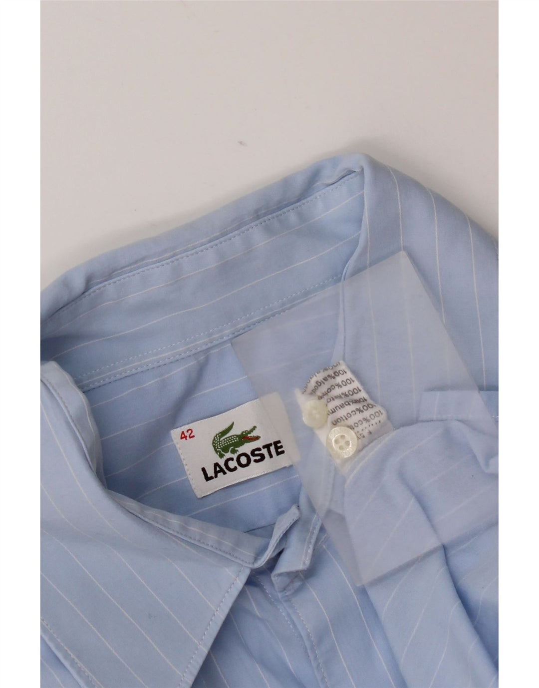 Lacoste Mens Shirt Size 42 Large Blue Pinstripe Cotton