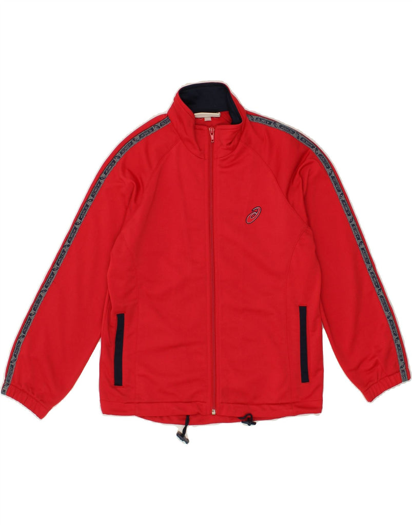 ASICS Boys Graphic Tracksuit Top Jacket 11-12 Years Red Striped Polyester | Vintage Asics | Thrift | Second-Hand Asics | Used Clothing | Messina Hembry 