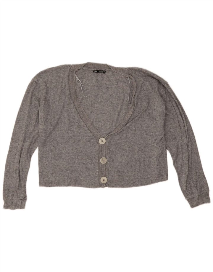 Zara Womens Crop Oversized Cardigan Sweater UK 12 Medium Grey Viscose