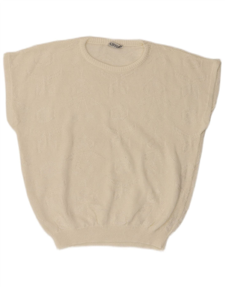 VINTAGE Womens Oversized Crew Neck Jumper Sweater UK 14 Medium Off White