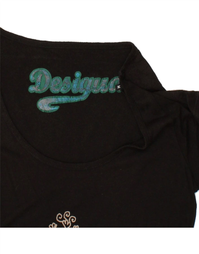 DESIGUAL Womens Graphic Tunic Top UK 12 Medium Black Floral Viscose Vintage Desigual and Second-Hand Desigual from Messina Hembry 