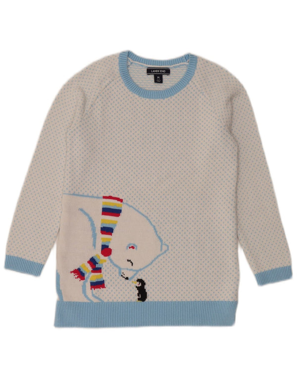 Lands End Girls Boat Neck Jumper Sweater 10-11 Years Medium White Spotted