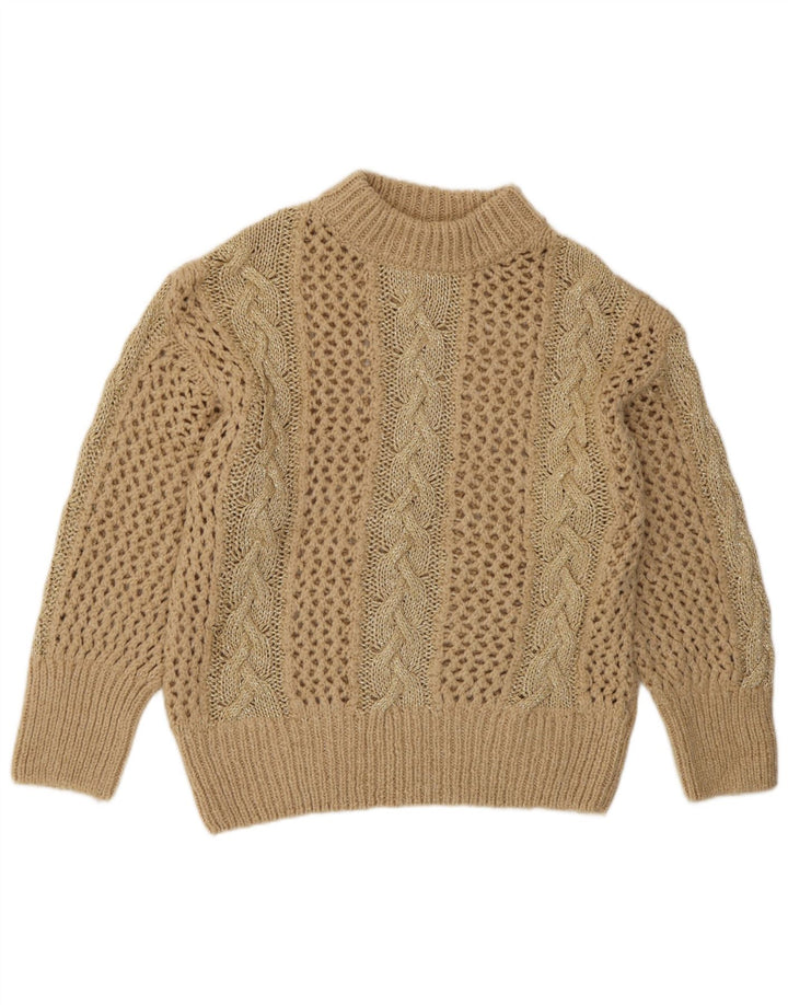 Zara Womens Crochet Turtle Neck Jumper Sweater UK 14 Medium Beige