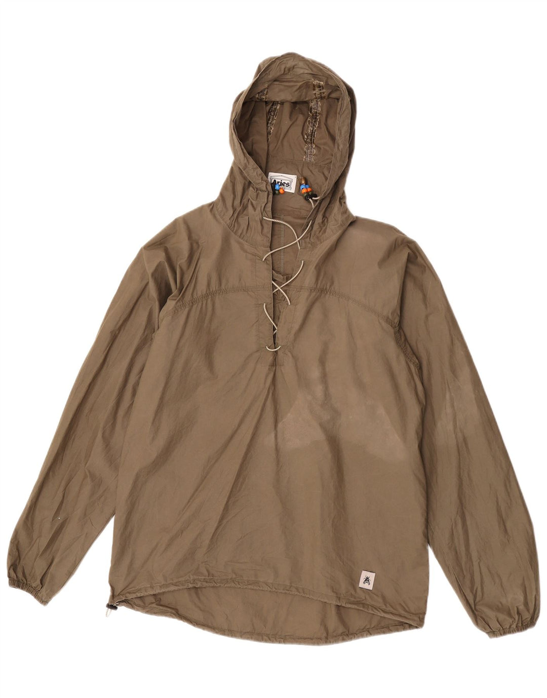 Vintage Womens Hooded Pullover Rain Jacket UK 14 Medium Khaki Cotton