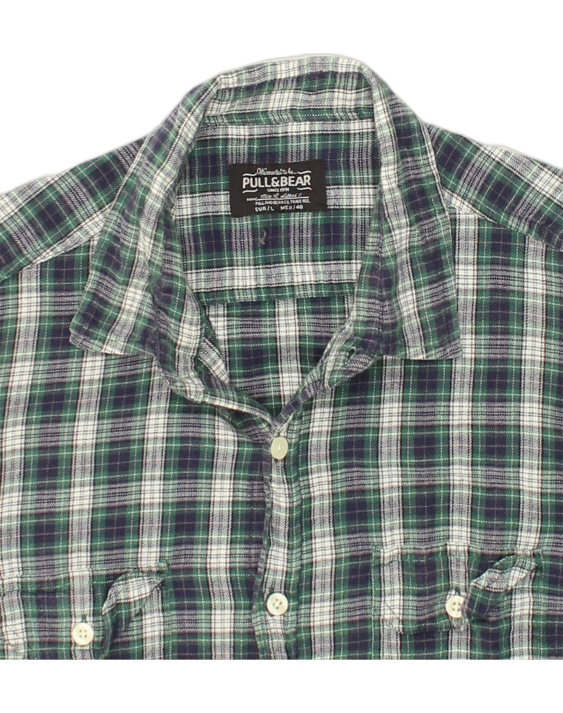 PULL & BEAR Mens Flannel Shirt Large Green Check Cotton | Vintage Pull & Bear | Thrift | Second-Hand Pull & Bear | Used Clothing | Messina Hembry 