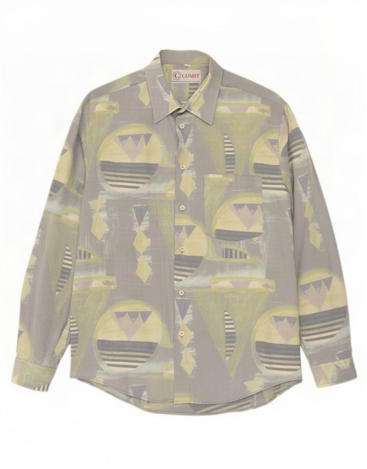 Vintage Mens Abstract Pattern Shirt XL Grey Viscose