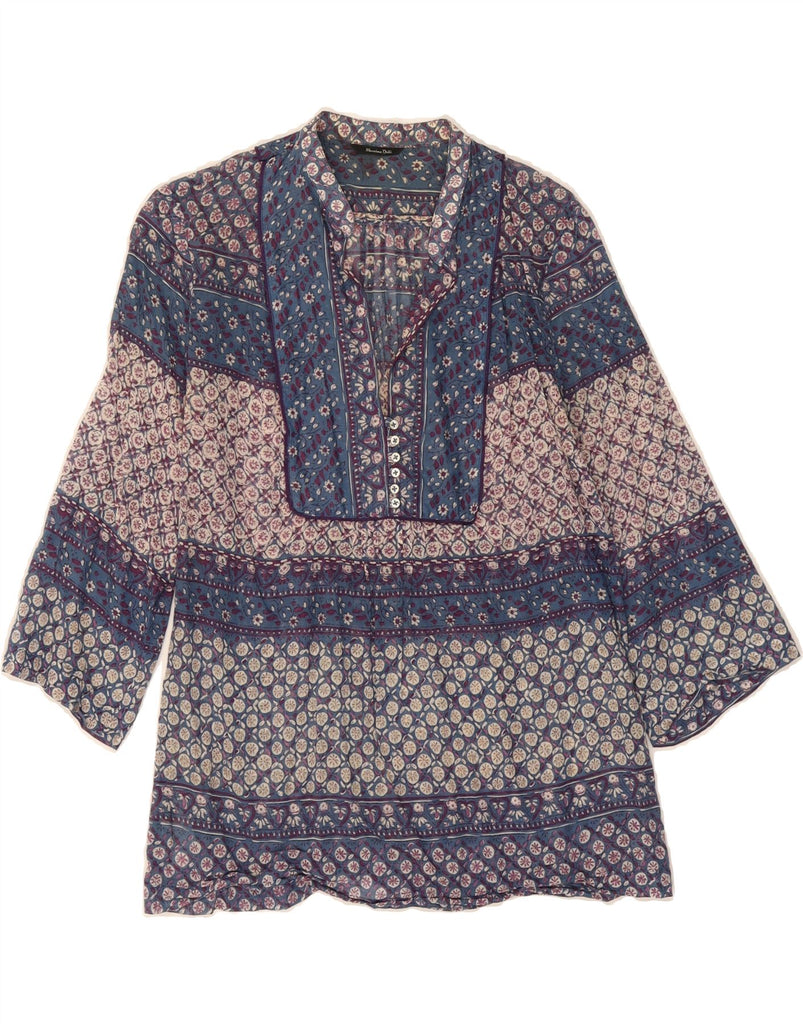 MASSIMO DUTTI Womens 3/4 Sleeve Blouse Top EU 38 Small Blue Floral Cotton Vintage Massimo Dutti and Second-Hand Massimo Dutti from Messina Hembry 