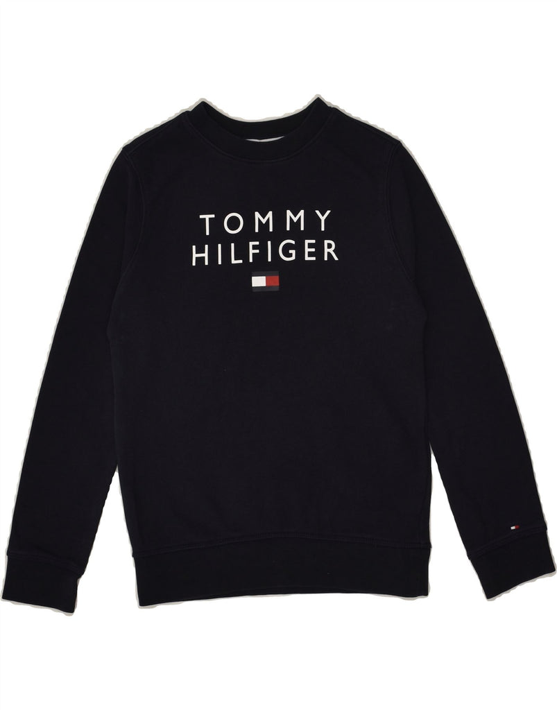 TOMMY HILFIGER Boys Graphic Sweatshirt Jumper 9-10 Years Navy Blue | Vintage Tommy Hilfiger | Thrift | Second-Hand Tommy Hilfiger | Used Clothing | Messina Hembry 