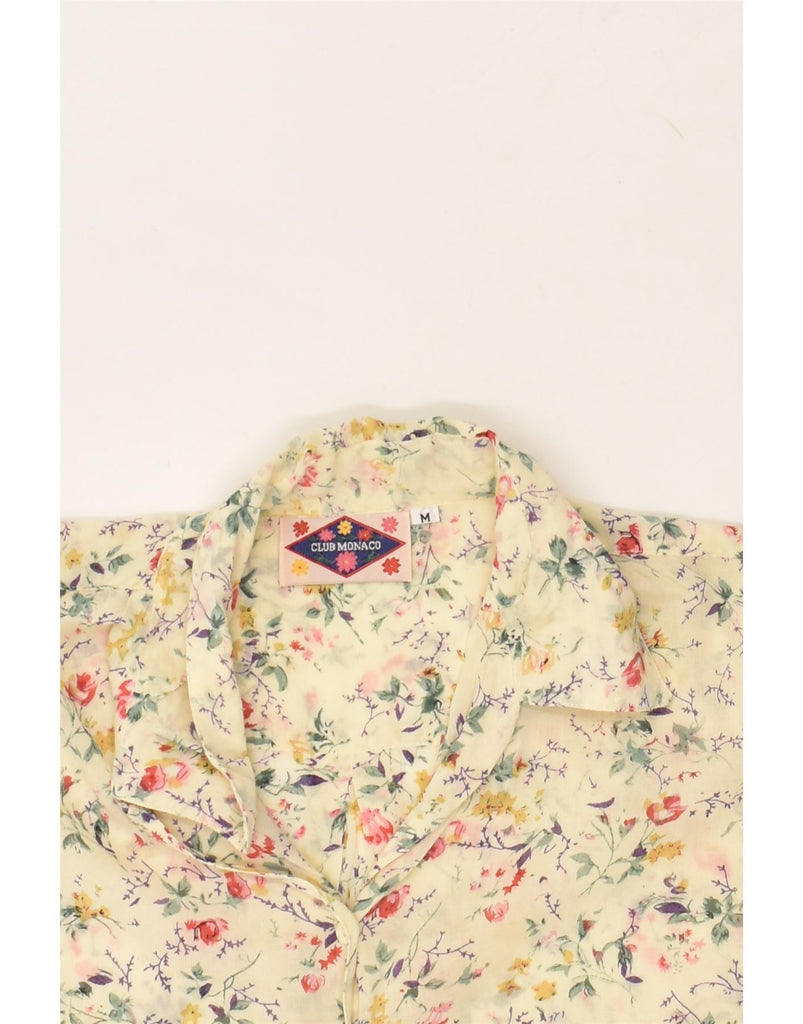 VINTAGE Womens Longline Short Sleeve Shirt UK 14 Medium Yellow Floral | Vintage Vintage | Thrift | Second-Hand Vintage | Used Clothing | Messina Hembry 