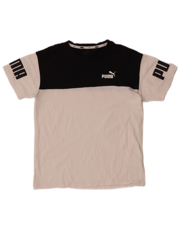 Puma Boys Graphic T-Shirt Top 13-14 Years White Colourblock Cotton