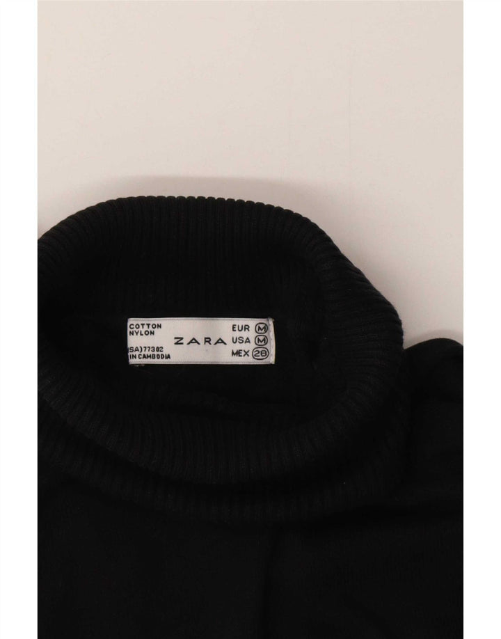 Zara Womens Crop Roll Neck Jumper Sweater UK 12 Medium Black Cotton