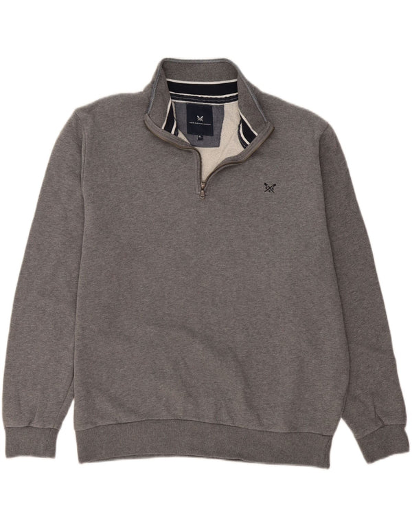 Crew Clothing Mens Zip Neck Sweatshirt Jumper XL Grey Flecked Cotton