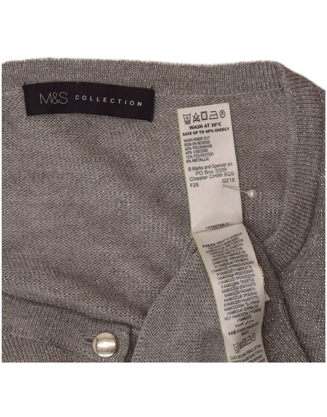 Marks & Spencer Womens Cardigan Sweater UK 20 2XL  Grey Polyamide