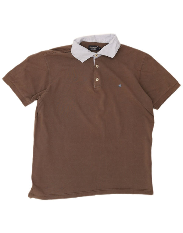 Brooksfield Mens Polo Shirt IT 52 Large Brown Colourblock Cotton