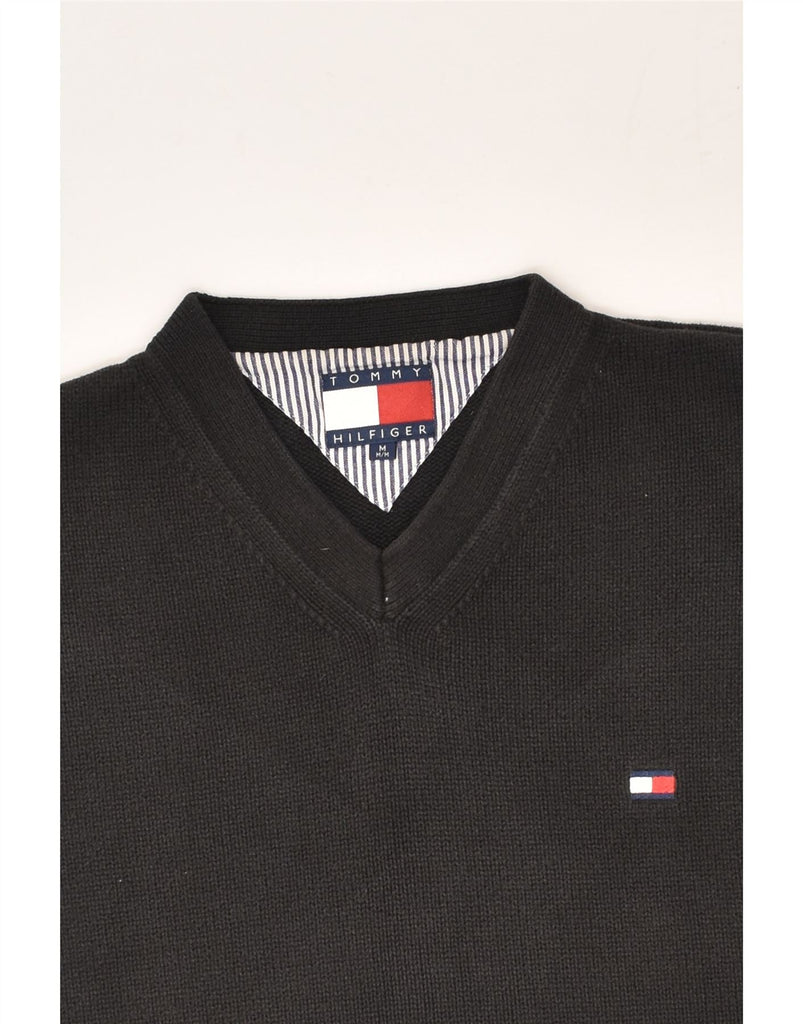 TOMMY HILFIGER Mens V-Neck Jumper Sweater Medium Black Cotton | Vintage Tommy Hilfiger | Thrift | Second-Hand Tommy Hilfiger | Used Clothing | Messina Hembry 