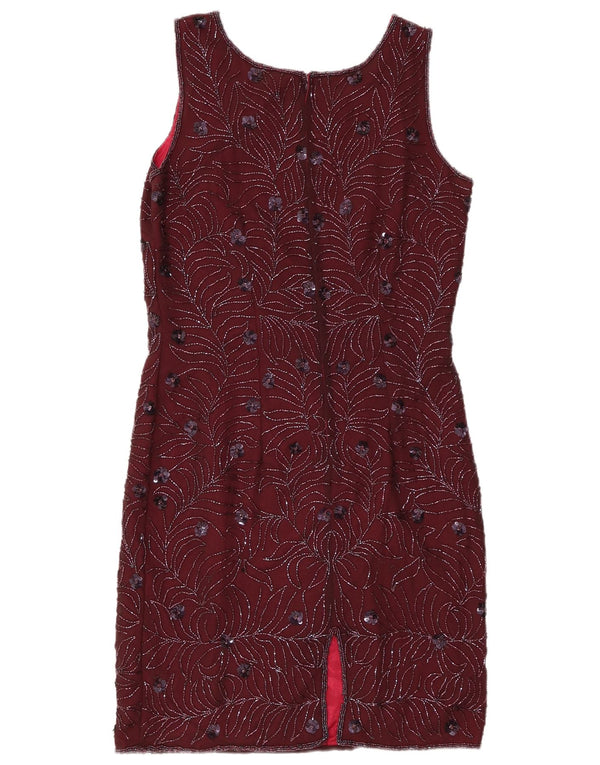 VINTAGE Womens Sleeveless Sheath Dress UK 12 Medium Burgundy Floral