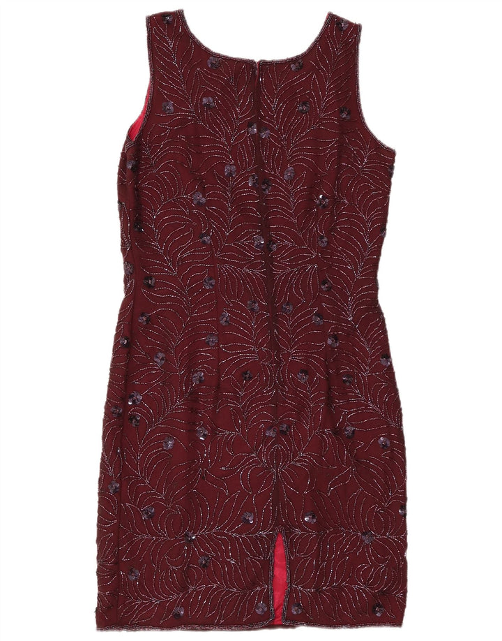 VINTAGE Womens Sleeveless Sheath Dress UK 12 Medium Burgundy Floral