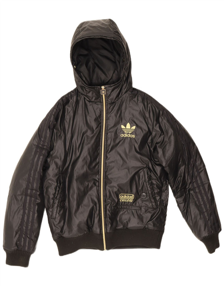 Adidas Mens Hooded Padded Jacket UK 36 Small Black Polyester