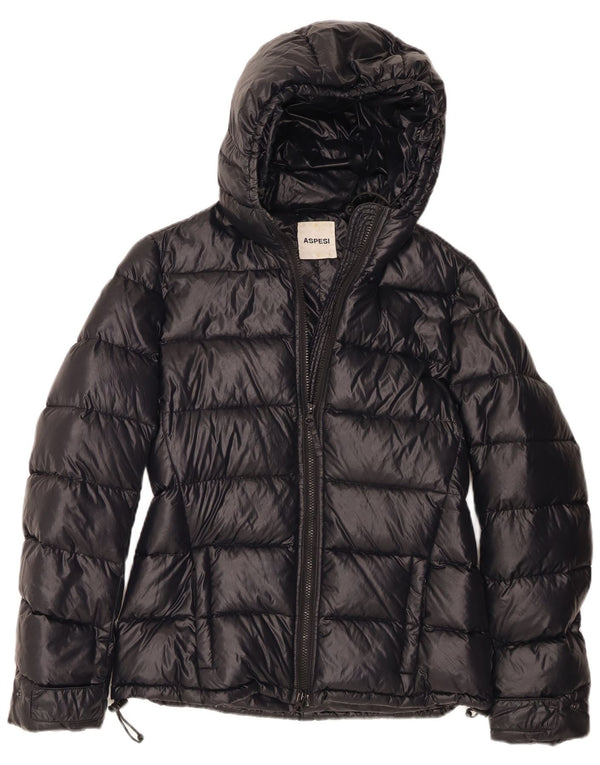 Aspesi Womens Hooded Padded Jacket UK 14 Medium Black Polyamide