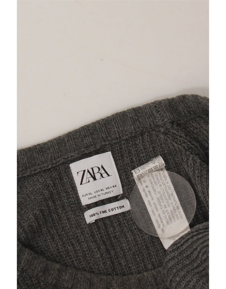 Zara Mens Boat Neck Jumper Sweater XL Grey Cotton