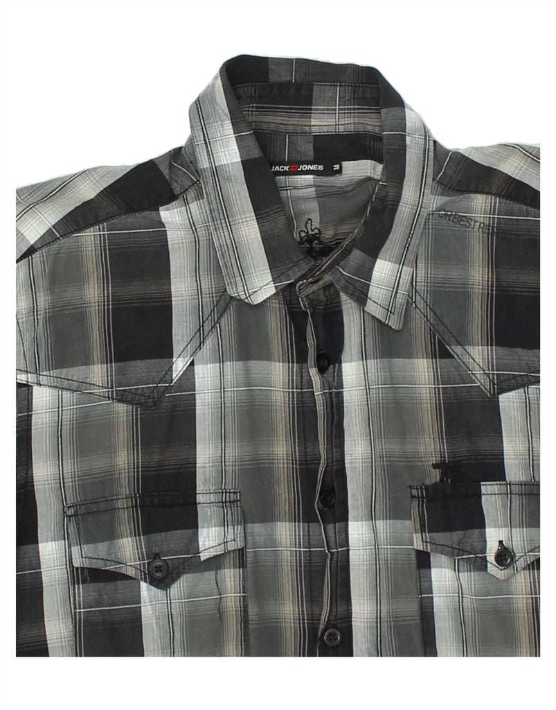 JACK & JONES Mens Graphic Short Sleeve Shirt Medium Grey Check Cotton | Vintage Jack & Jones | Thrift | Second-Hand Jack & Jones | Used Clothing | Messina Hembry 