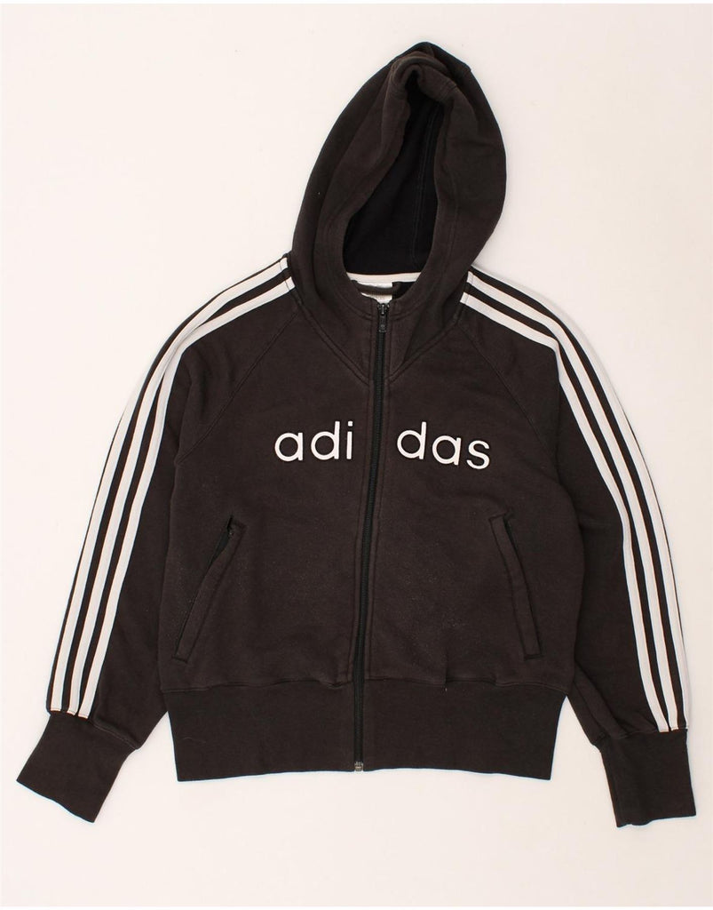 ADIDAS Womens Graphic Zip Hoodie Sweater UK 14 Large Black Cotton | Vintage Adidas | Thrift | Second-Hand Adidas | Used Clothing | Messina Hembry 