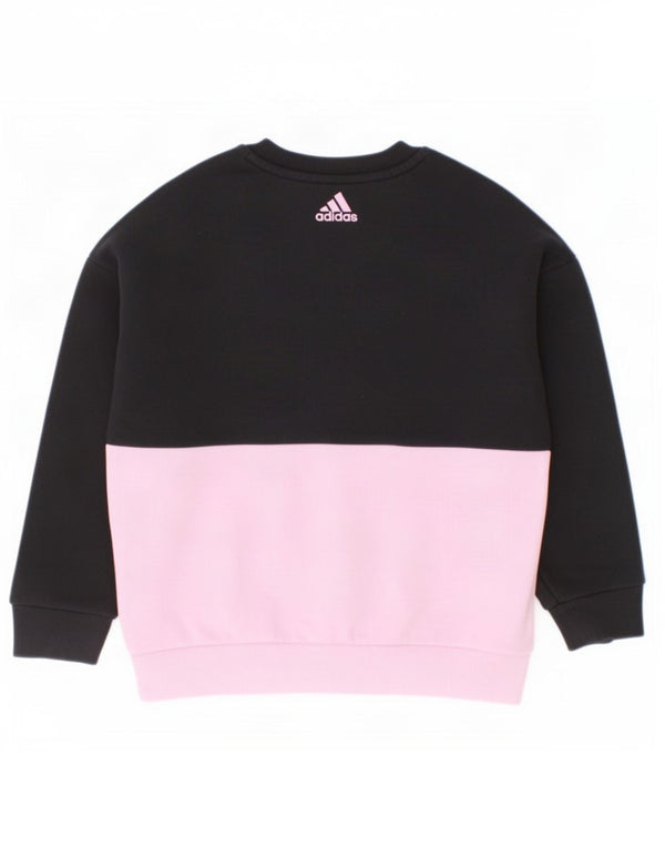 Adidas Girls Graphic Sweatshirt Jumper 5-6 Years Black Colourblock Cotton