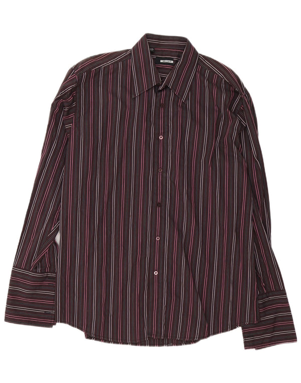 Pierre Cardin Mens Formal Shirt Size 42 16 1/2 Large Burgundy Striped