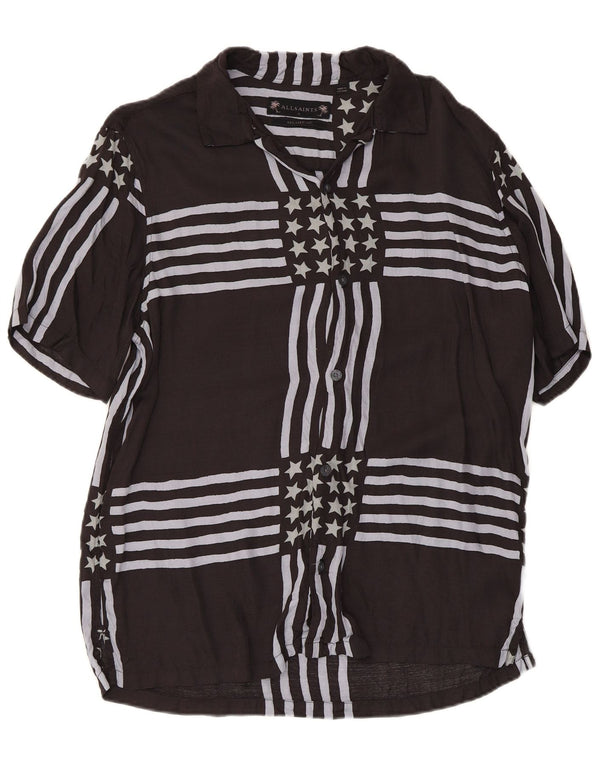 All Saints Mens Short Sleeve Relaxed Fit Shirt Small Black Striped Viscose