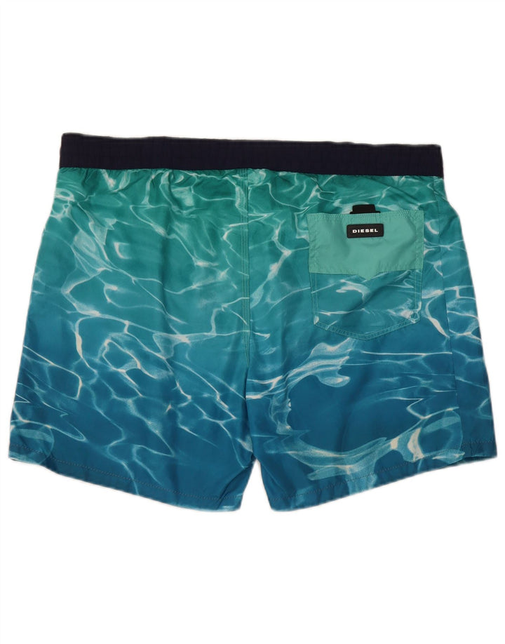 Diesel Mens Abstract Pattern Swimming Shorts Large  Turquoise Polyester