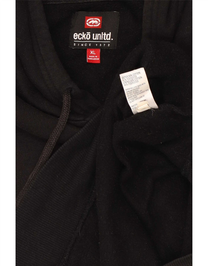Ecko Unltd Mens Graphic Hoodie Jumper XL Black Cotton