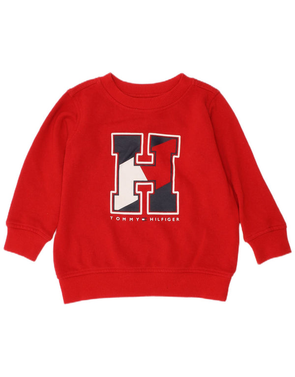 Tommy Hilfiger Baby Girls Graphic Sweatshirt Jumper 18-24 Months Red Cotton