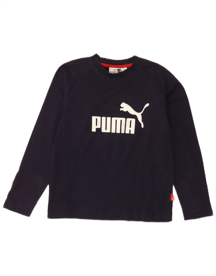 Puma Boys Graphic Top Long Sleeve 9-10 Years Navy Blue