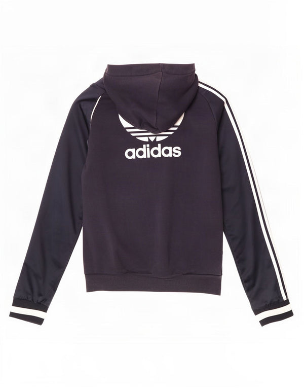 Adidas Womens Hooded Tracksuit Top Jacket UK 10 Small Navy Blue Polyester