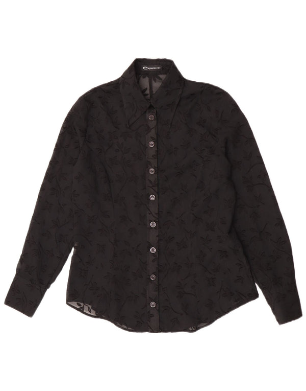 Vintage Womens See Through Shirt Blouse IT 44 Medium Black Floral Polyester