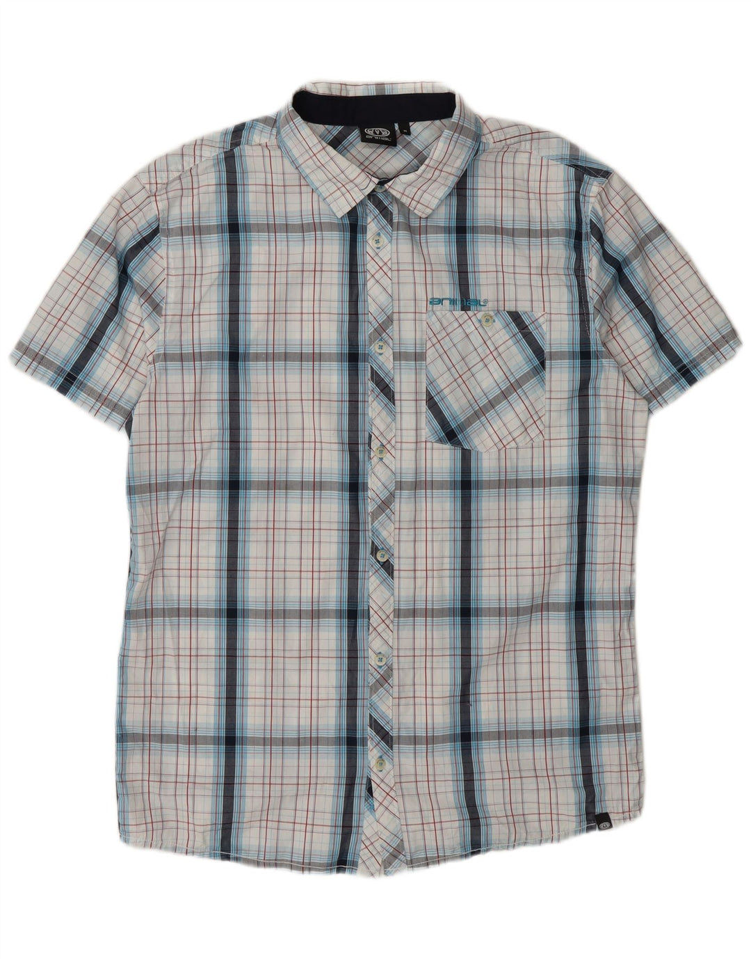 Animal Mens Short Sleeve Shirt Medium White Check Cotton