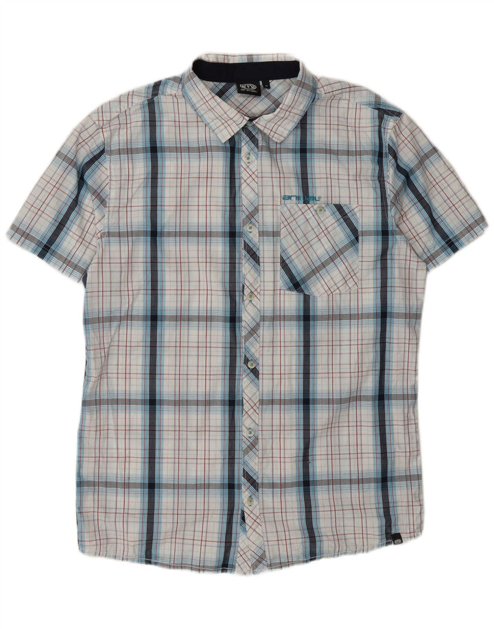 Animal Mens Short Sleeve Shirt Medium White Check Cotton