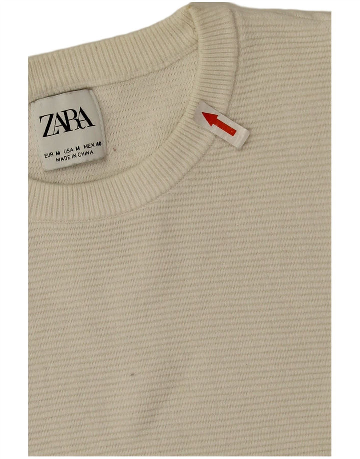 Zara Mens Crew Neck Jumper Sweater Medium White Cotton