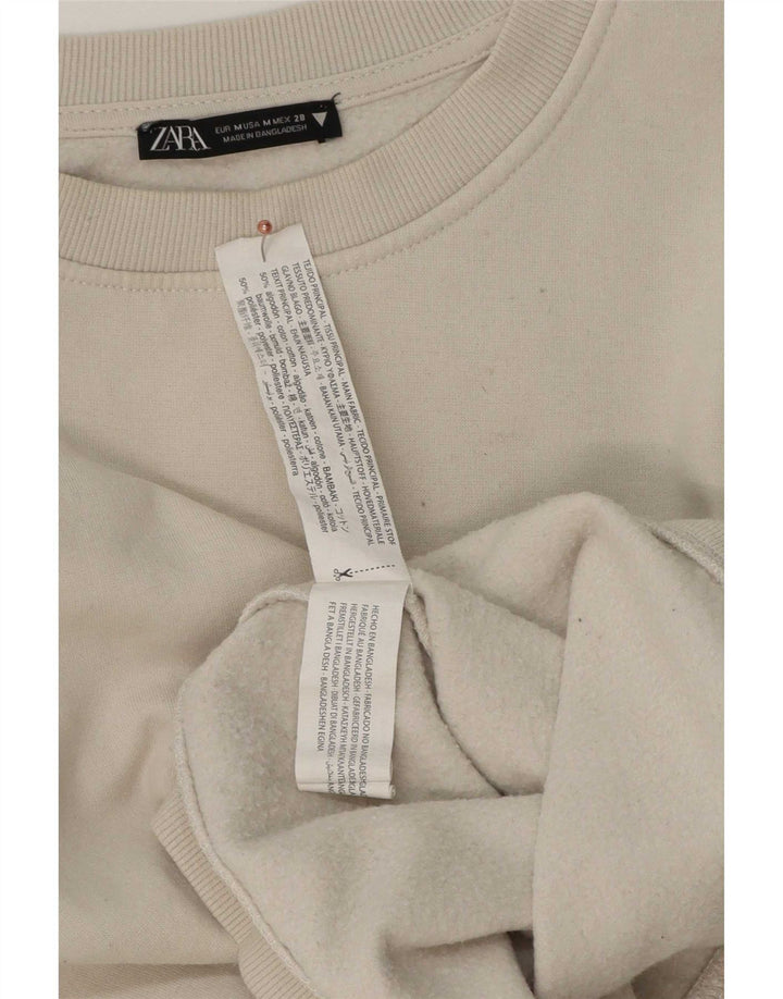 Zara Womens Crop Sweatshirt Jumper UK 14 Medium Off White Cotton