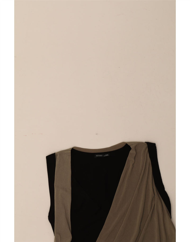 ZARA Womens Sleeveless Asymmetrical Dress UK 10 Small Beige Colourblock Vintage Zara and Second-Hand Zara from Messina Hembry 